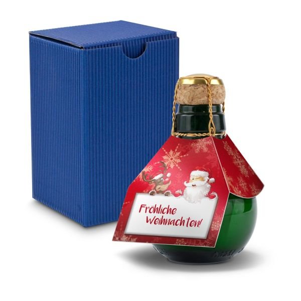 Kleinste Sektflasche der Welt! Fröhliche Weihnachten - Inklusive Geschenkkarton in Blau, 125 ml