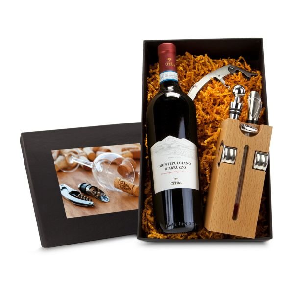 Geschenkset / Präsenteset: Buche-Block mit Wein