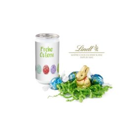 Geschenkartikel / Präsentartikel: Lindt-Oster-Überraschung, Das Nest in der Dose - Etikett Frohe Ostern - EierReihe