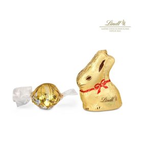 Geschenkartikel / Präsentartikel: Goldenes Ostersäckchen mit Lindt Goldhase und Lindorkugel