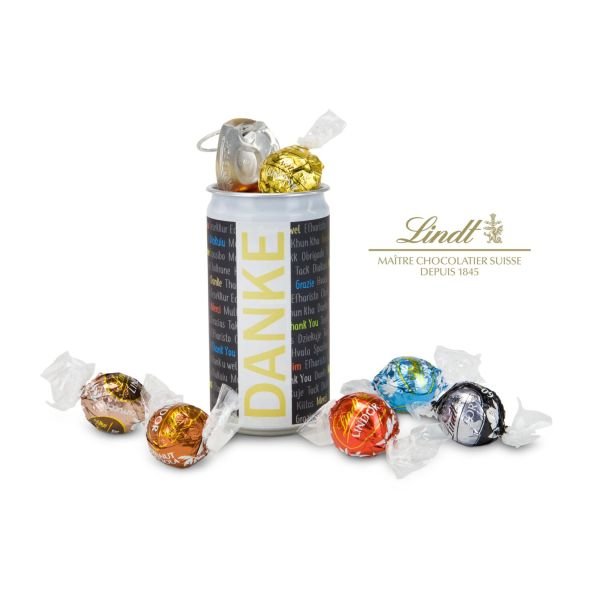 Geschenkartikel / Präsentartikel: Lindt-Geheimnis Ostern, das Nest in der Dose - Etikett Danke