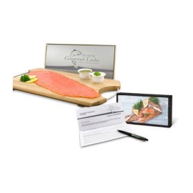 Geschenkartikel / Präsentartikel: Lachs-Gutschein in Holzbox: Feinschmecker