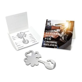 Geschenkartikel: ROMINOX® Key Tool Lucky Charm / Kleeblatt Glücksbringer (19 Funktionen) im Motiv-Mäppchen Große Helden