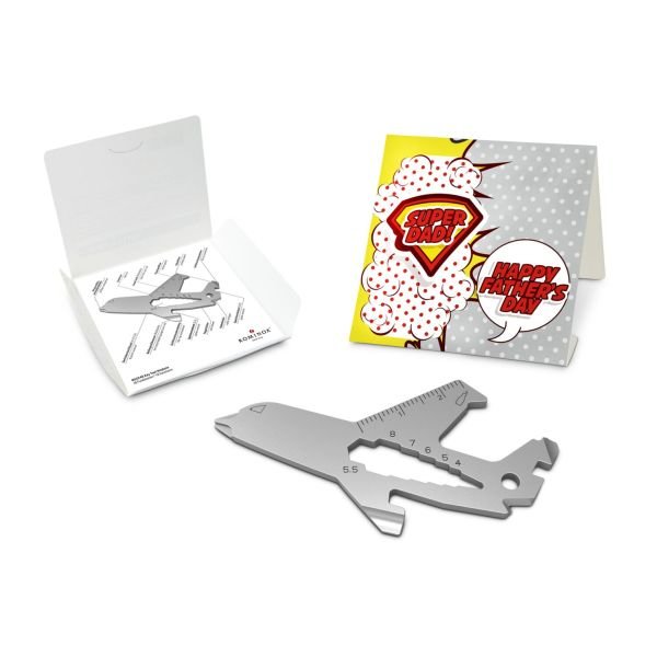 Geschenkartikel: ROMINOX® Key Tool Airplane / Flugzeug (18 Funktionen) im Motiv-Mäppchen Super Dad