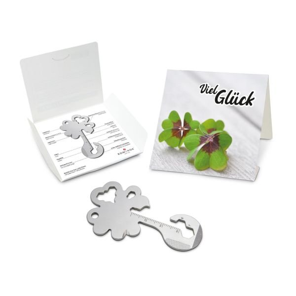 Geschenkartikel: ROMINOX® Key Tool Lucky Charm / Kleeblatt Glücksbringer (19 Funktionen) im Motiv-Mäppchen Viel Glück