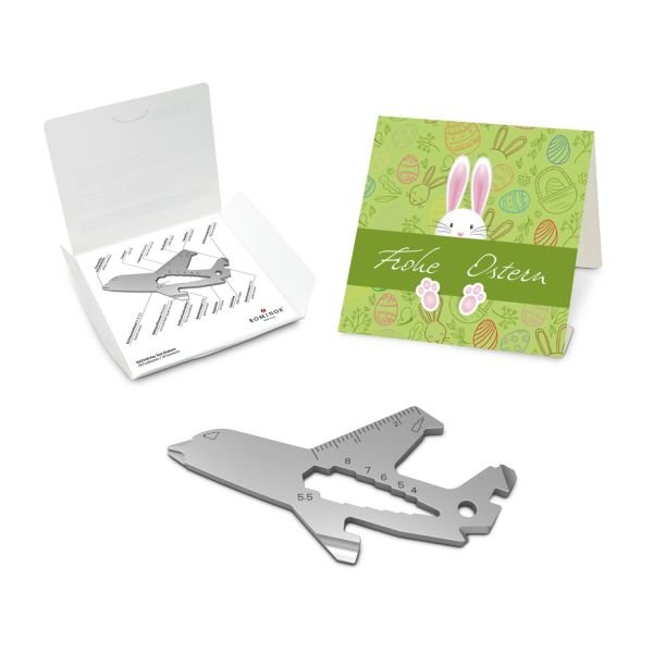 Geschenkartikel: ROMINOX® Key Tool Airplane / Flugzeug (18 Funktionen) im Motiv-Mäppchen Osterhase